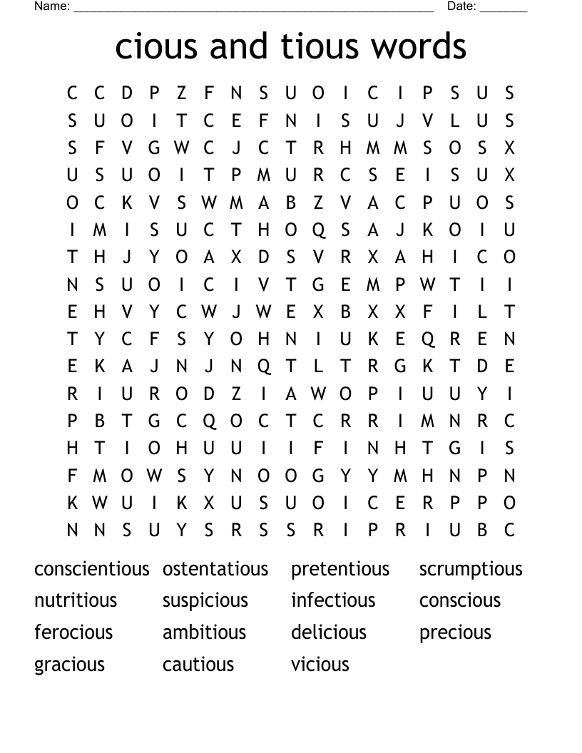 cious and tious words Word Search