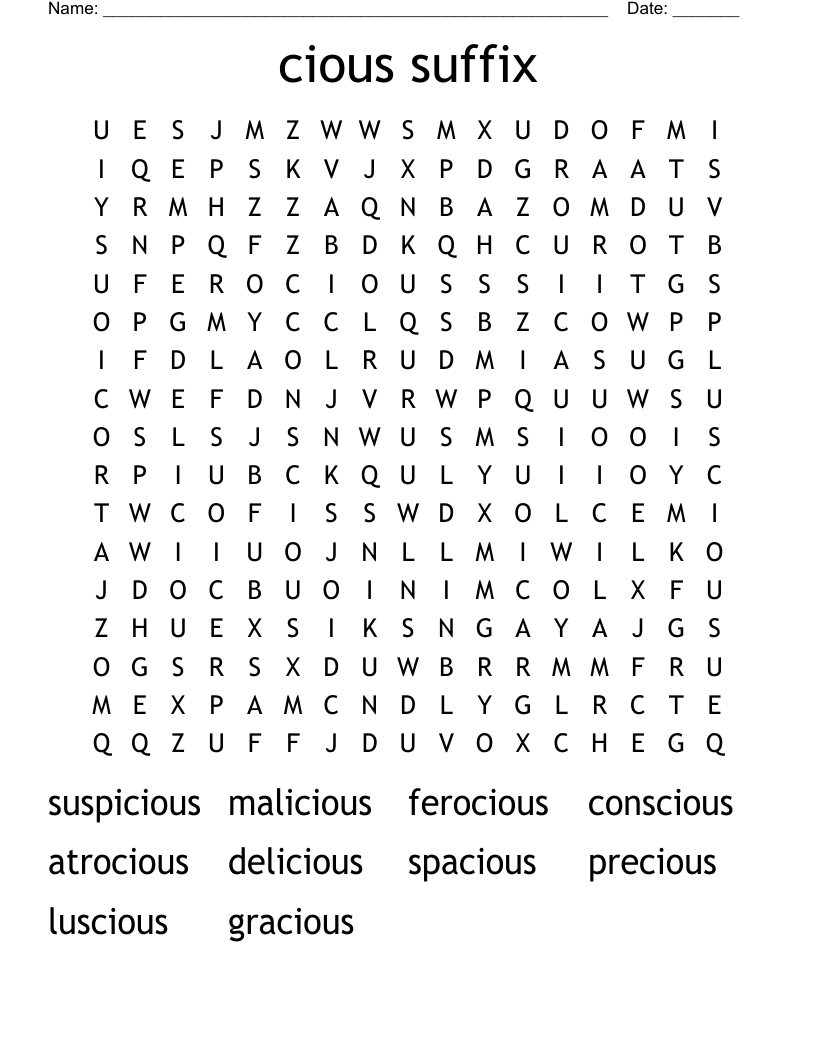cious suffix Word Search