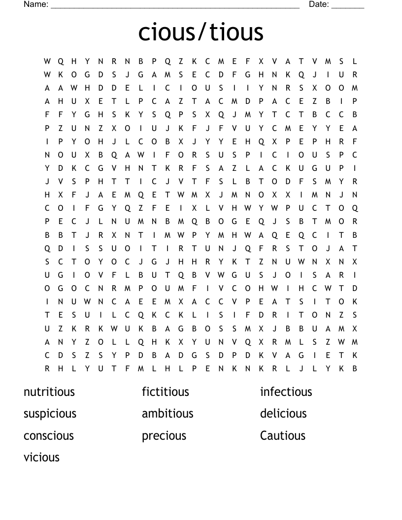 cious/tious Word Search