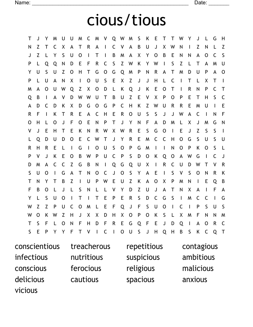 cious/tious Word Search