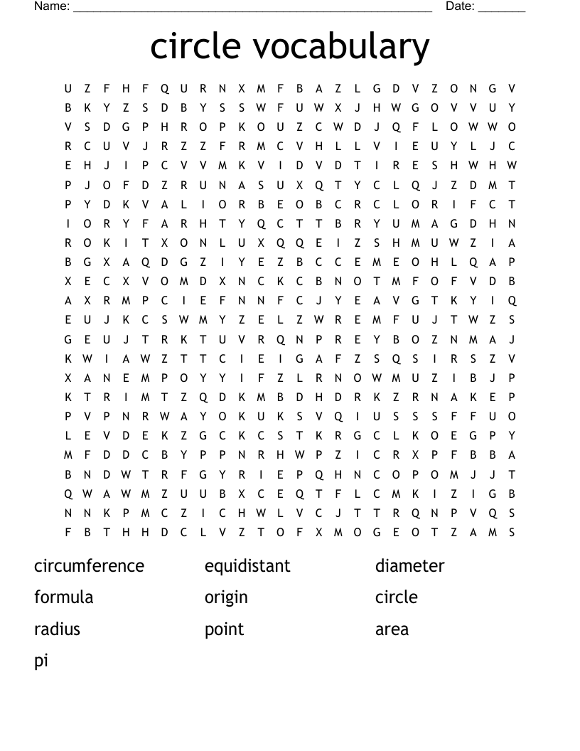 circle vocabulary Word Search