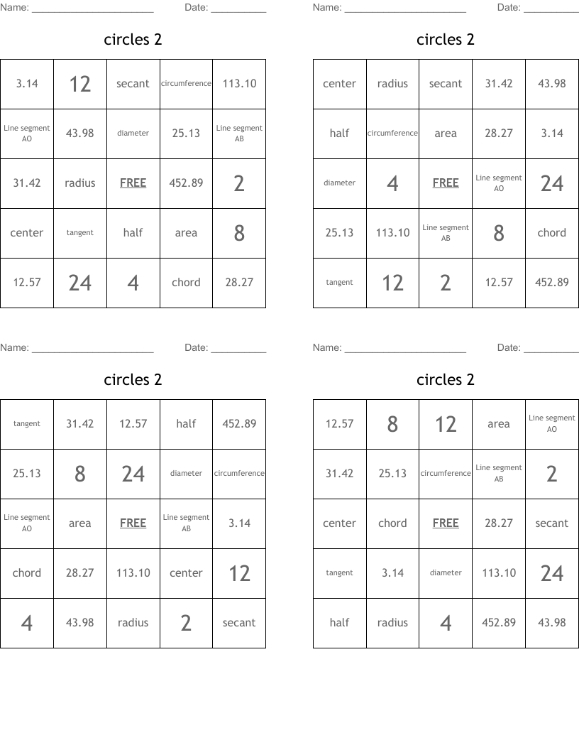 circles 2 Bingo Cards