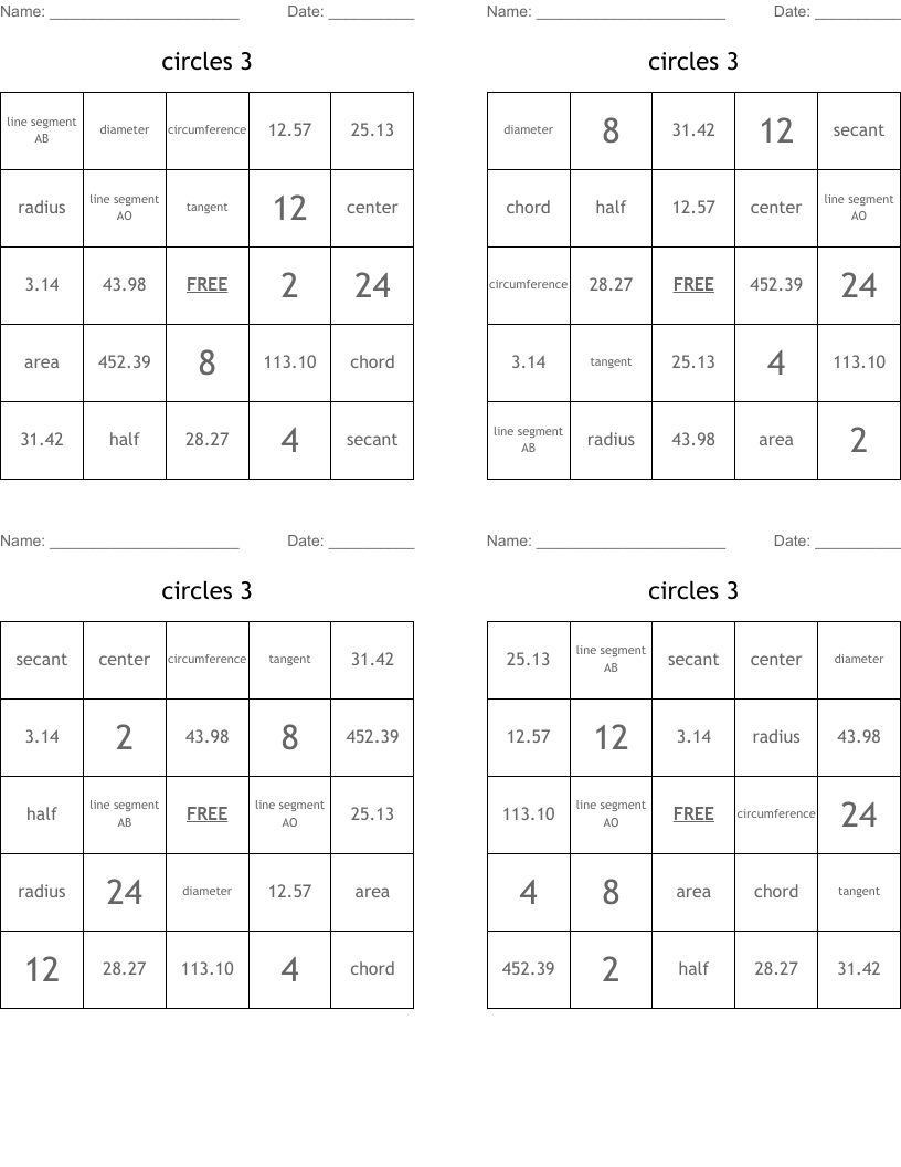 circles 3 Bingo Cards