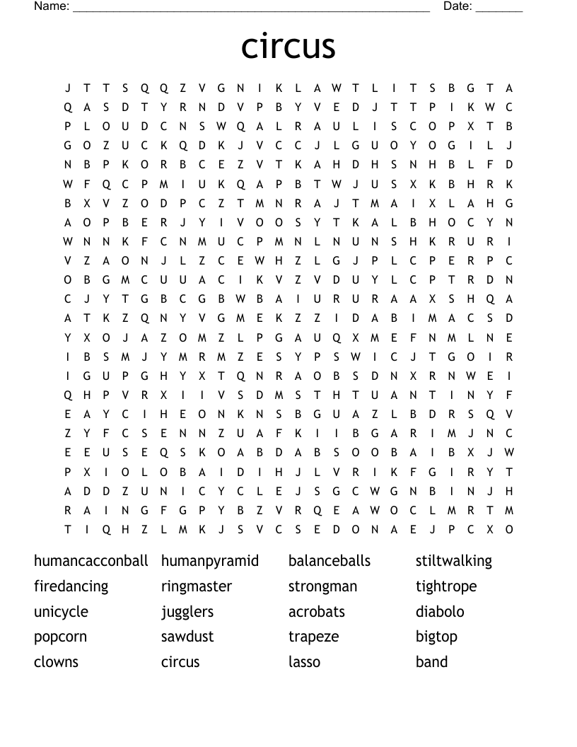 circus Word Search
