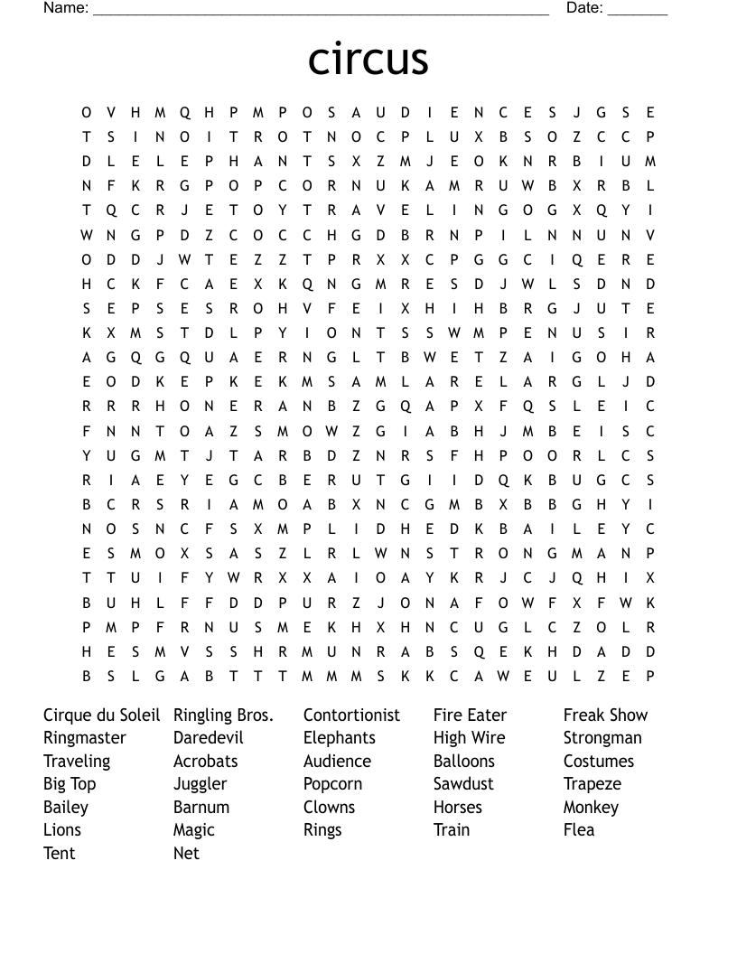 circus Word Search