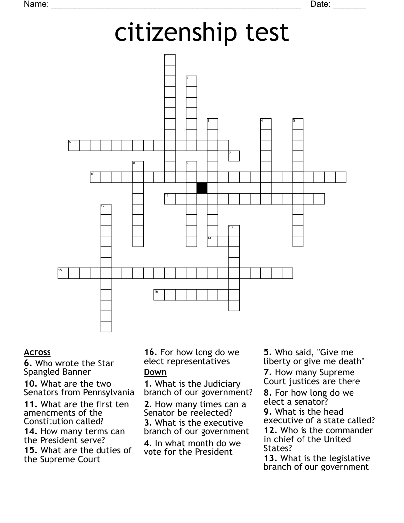 citizenship test Crossword