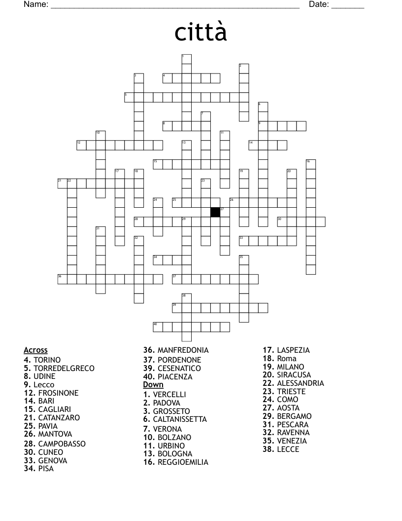 città Crossword