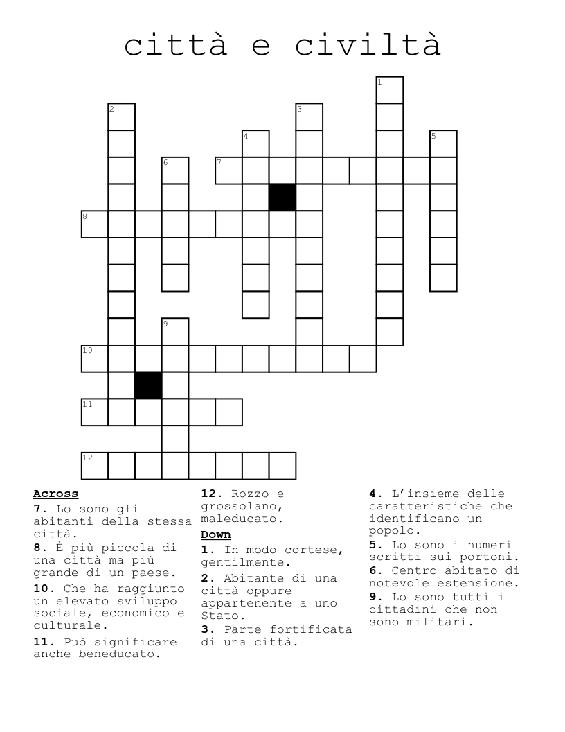 città e civiltà Crossword