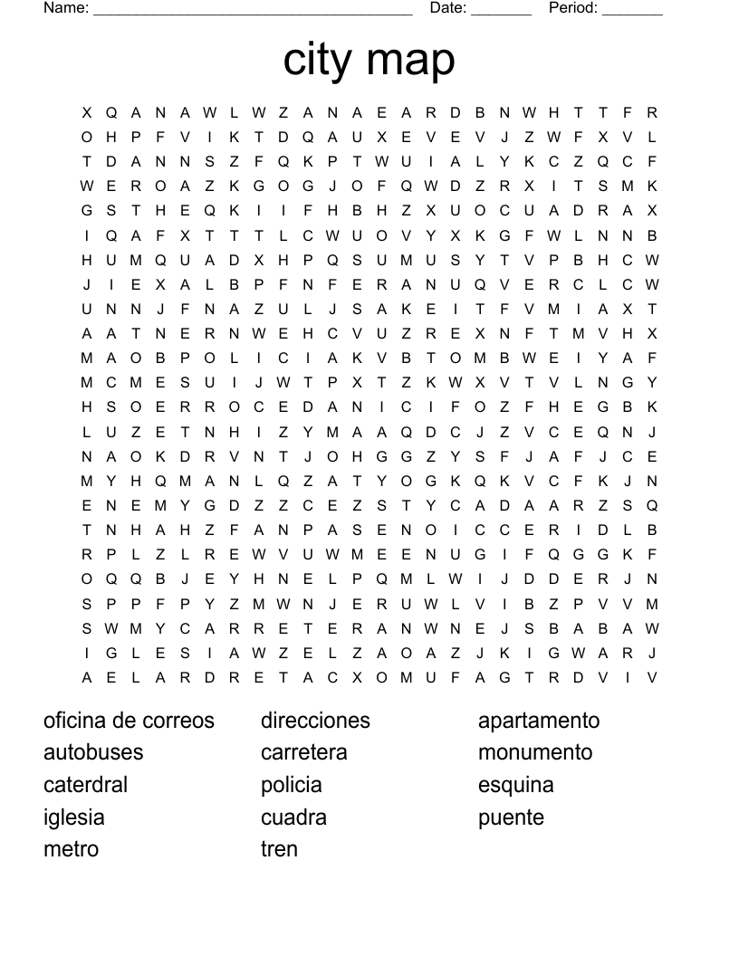 city map Word Search
