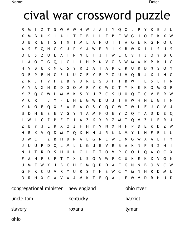 cival war crossword puzzle Word Search