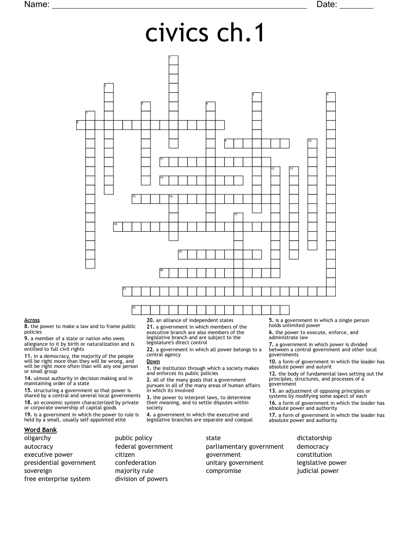 civics ch.1 Crossword