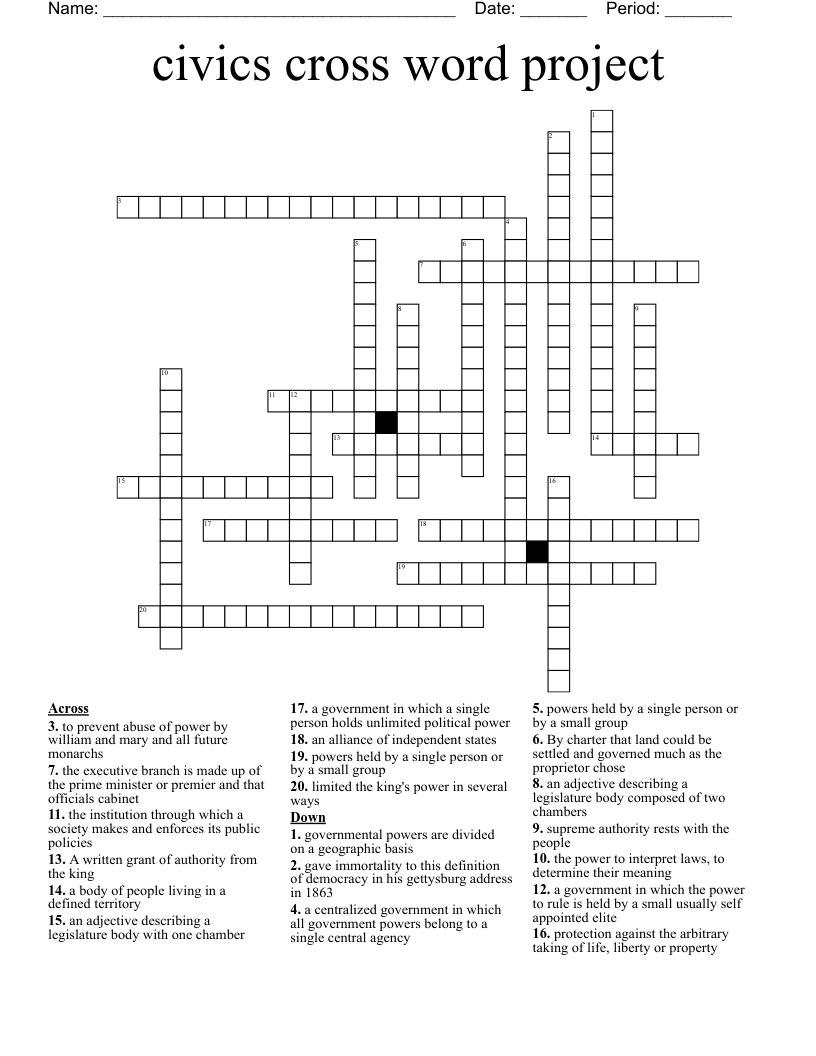 civics cross word project
