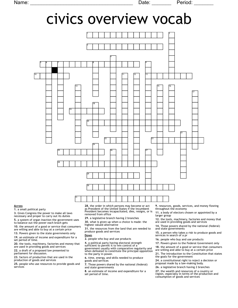 civics overview vocab  Crossword