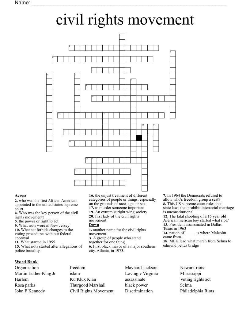civil rights movement Crossword