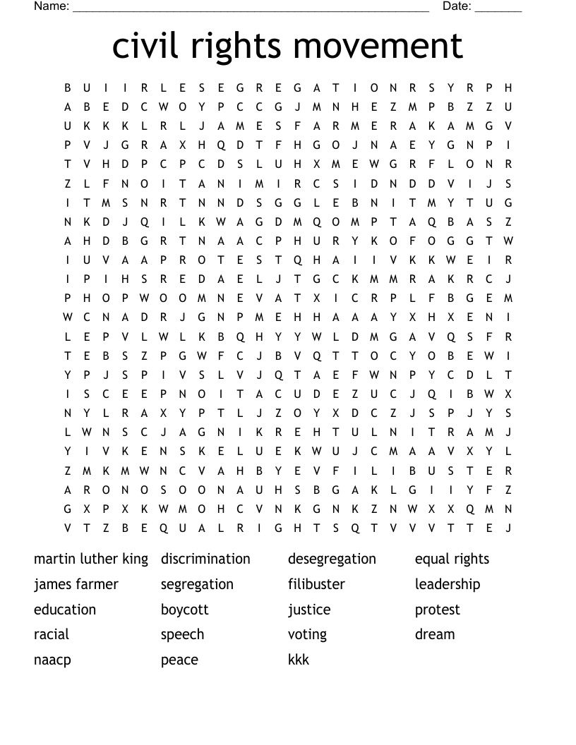 civil rights movement Word Search