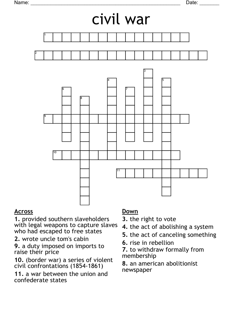 civil war Crossword