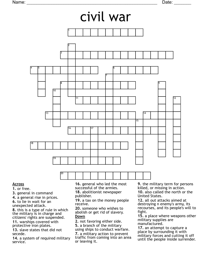 civil war Crossword