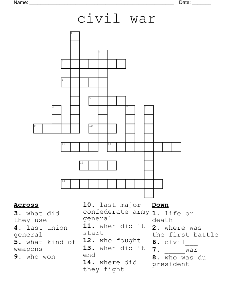 civil war Crossword