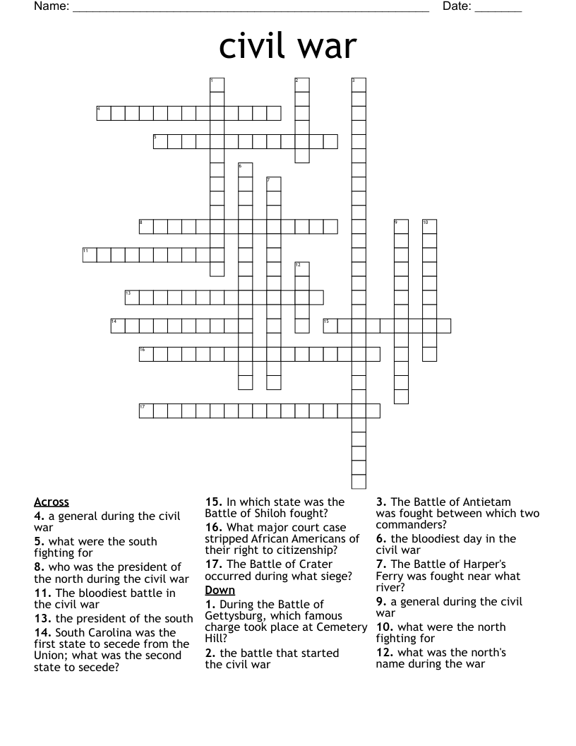 civil war Crossword