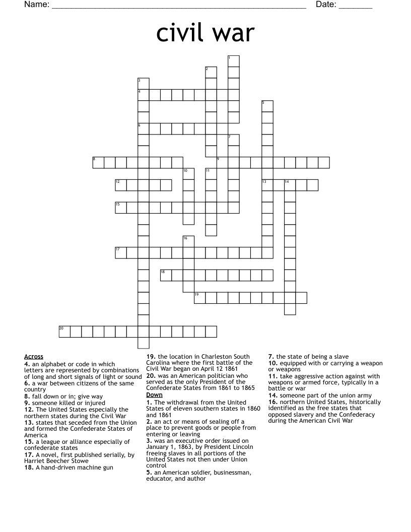 civil war Crossword