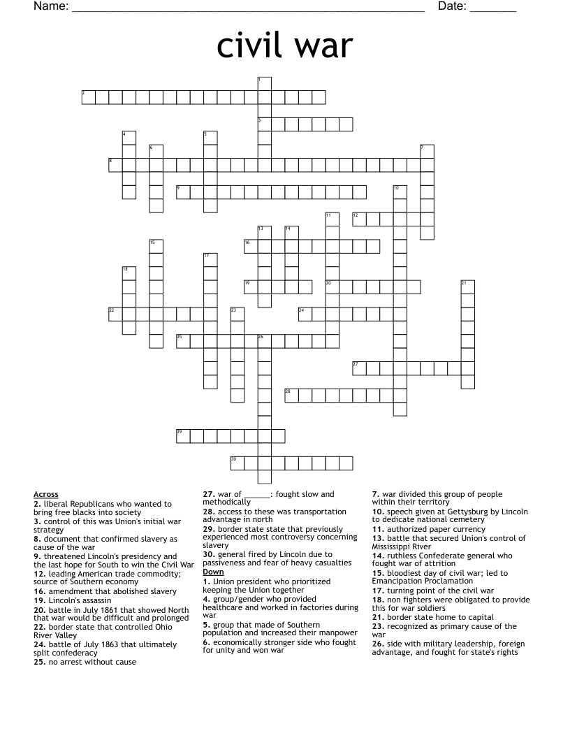 civil war Crossword