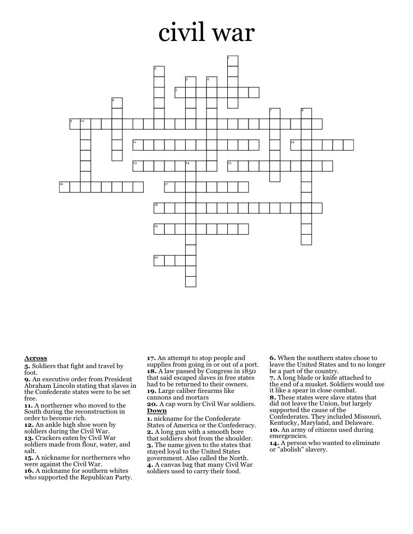 civil war Crossword