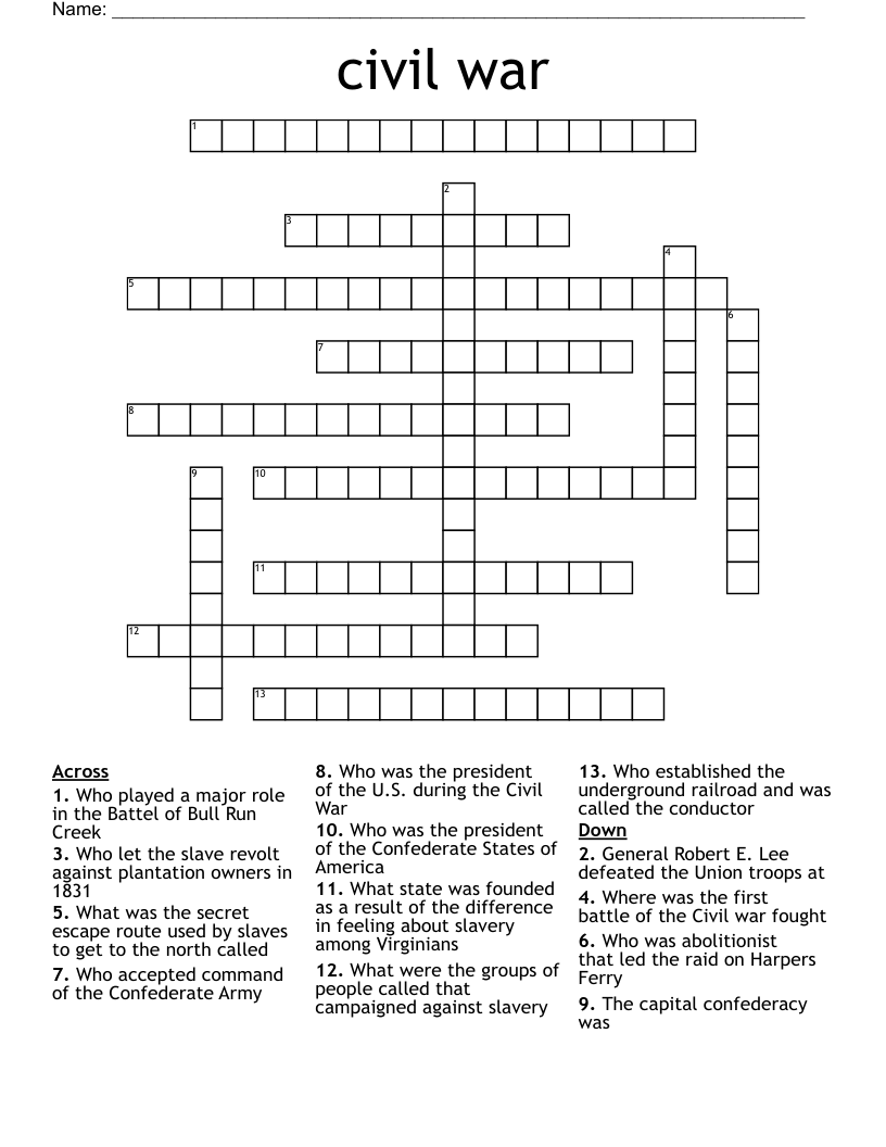 civil war Crossword
