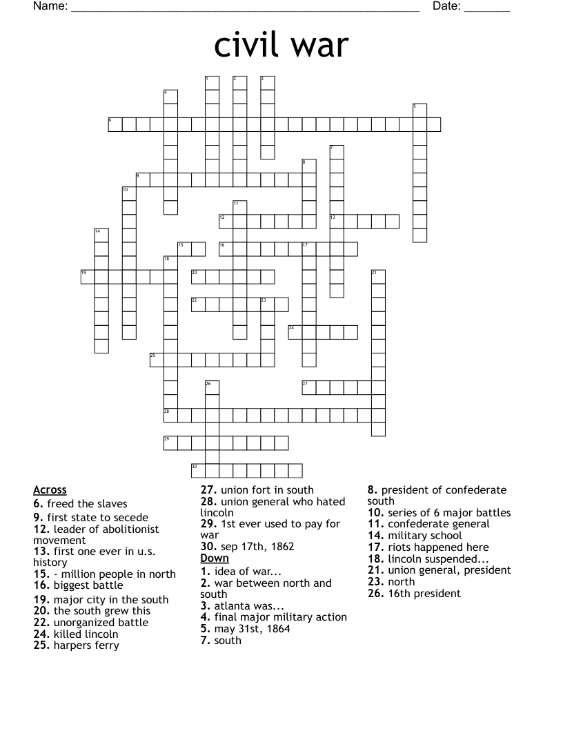 civil war Crossword