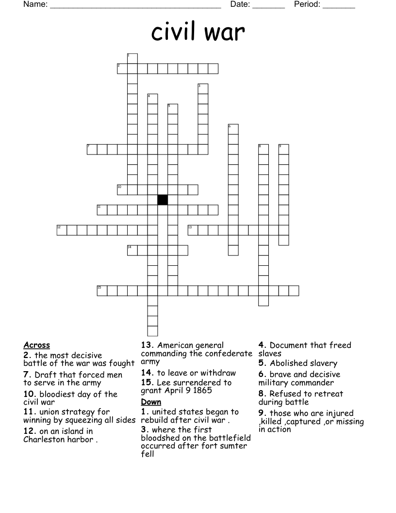 civil war Crossword