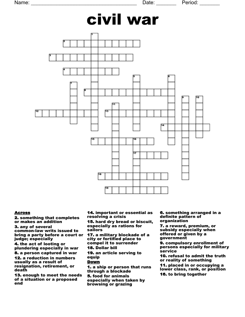civil war Crossword
