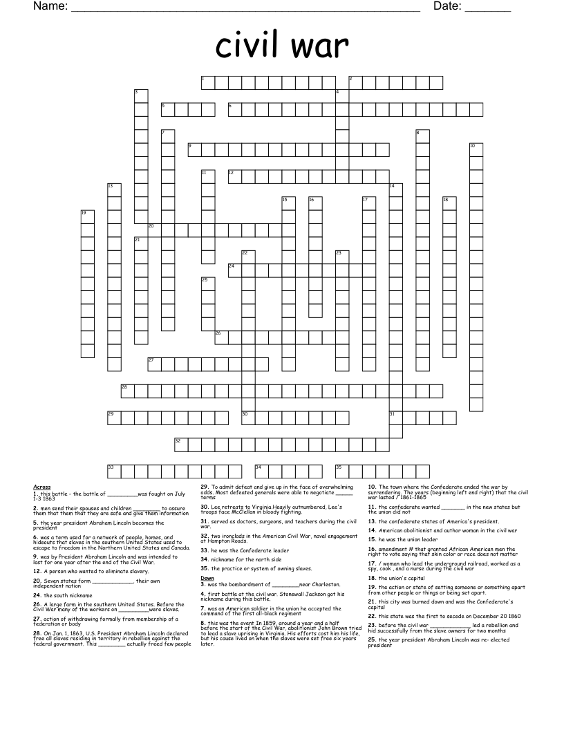 civil war Crossword