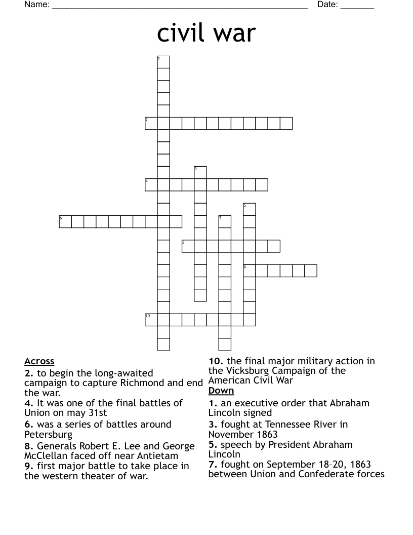 civil war Crossword