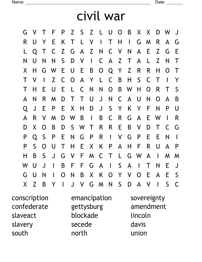 civil war Word Search
