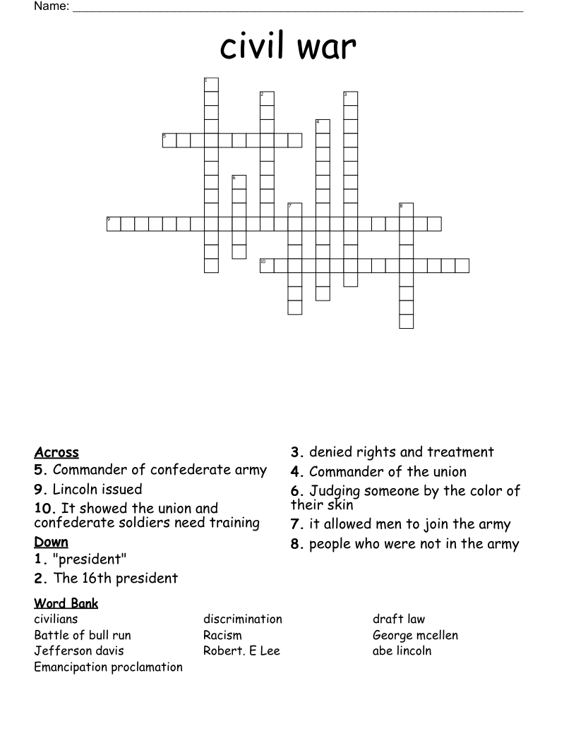 civil war Crossword