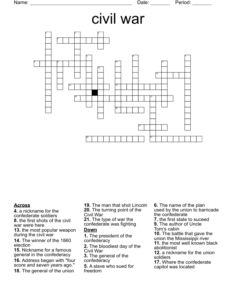 civil war Crossword