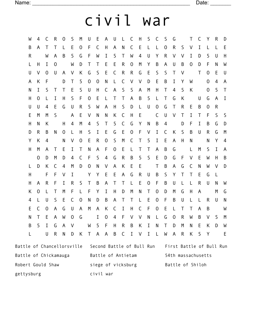 civil war  Word Search