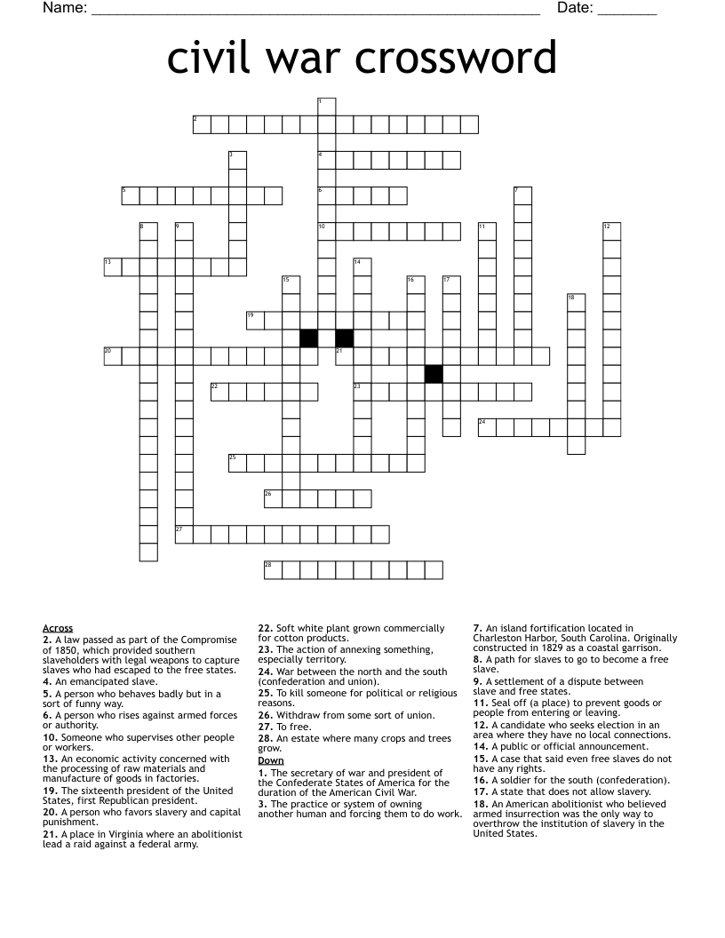 civil war crossword