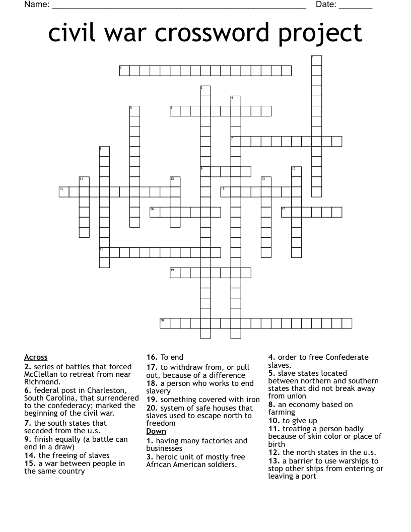 civil war crossword project