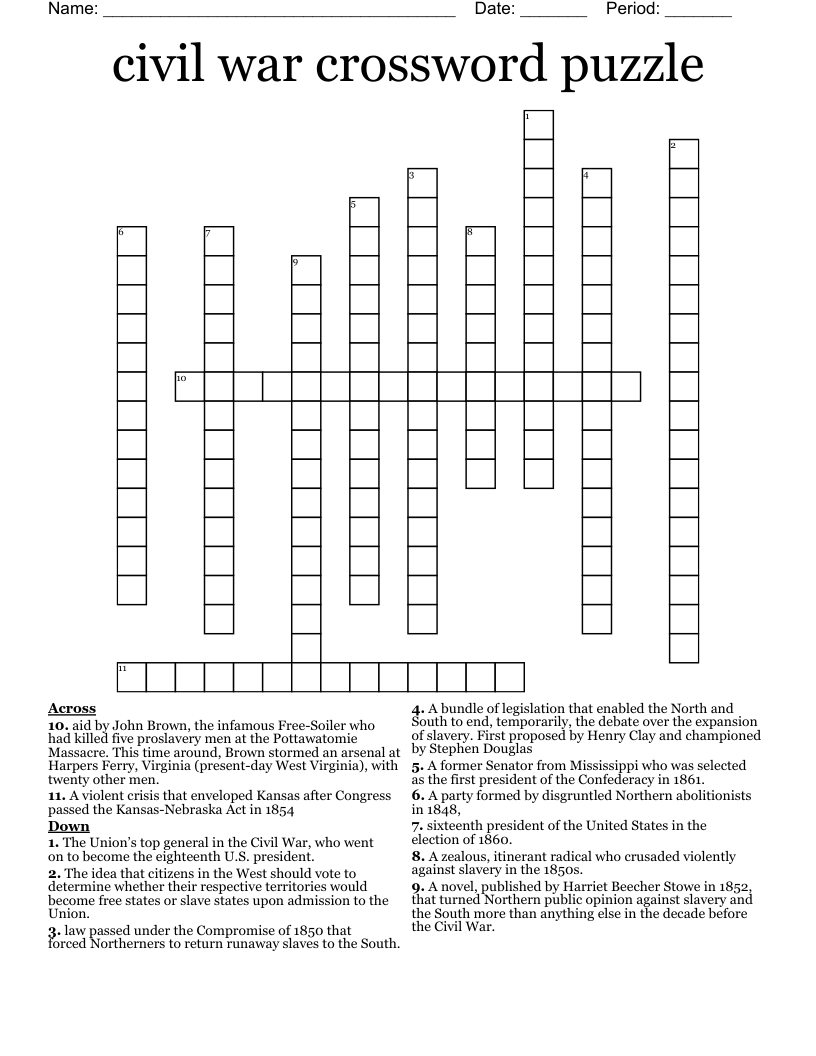 civil war crossword puzzle