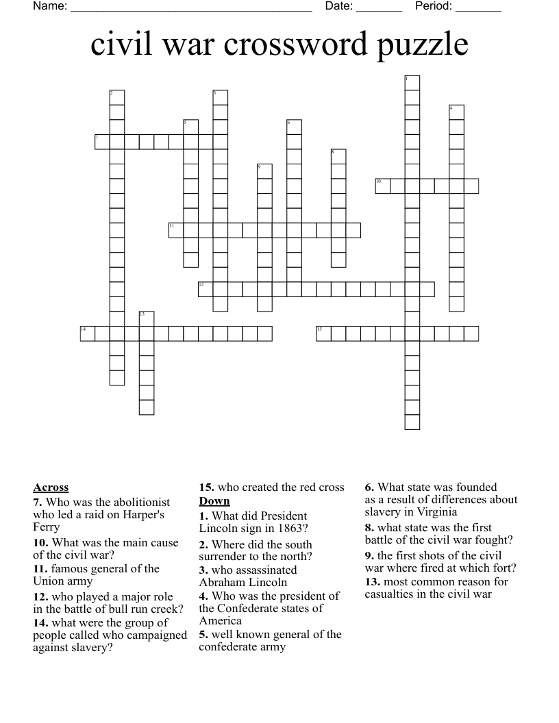 civil war crossword puzzle