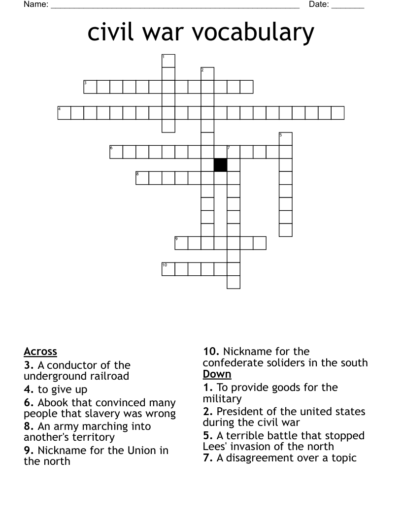 civil war vocabulary Crossword