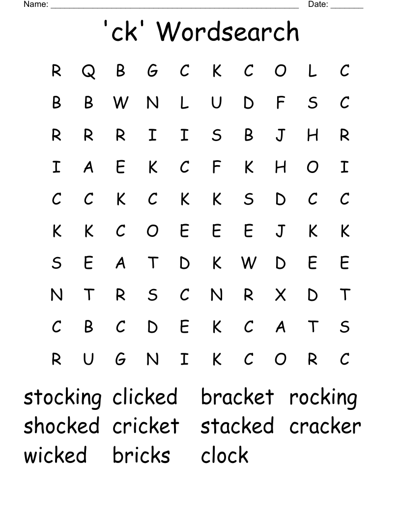 'ck' Wordsearch
