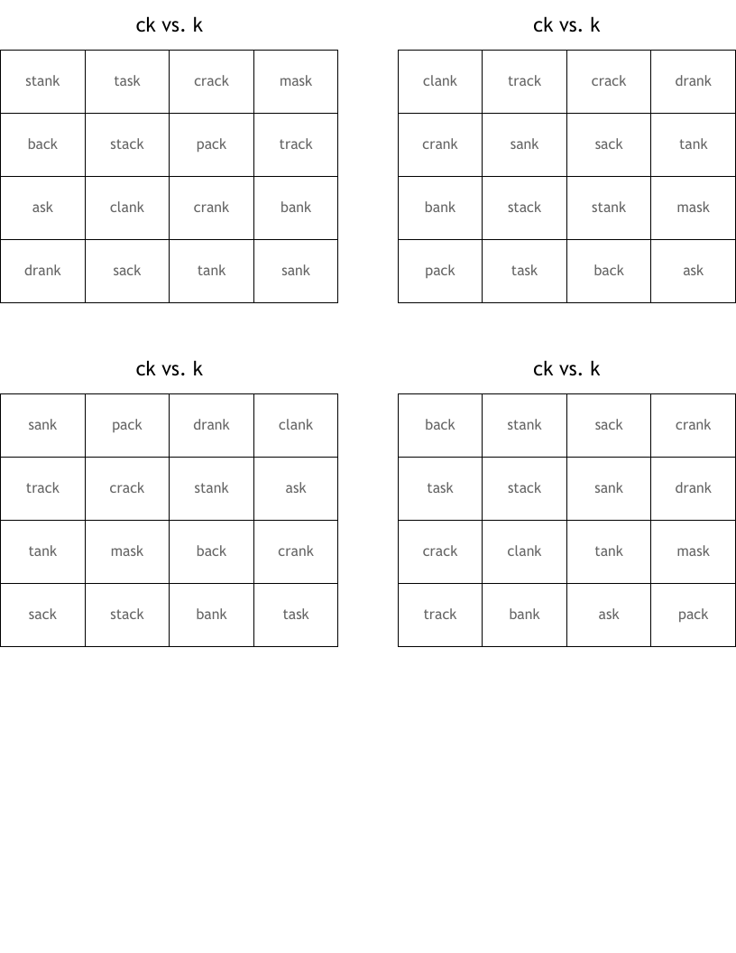 ck vs. k Bingo Cards