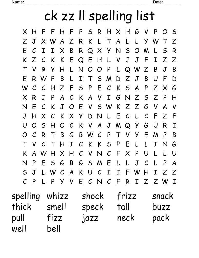 ck zz ll spelling list Word Search