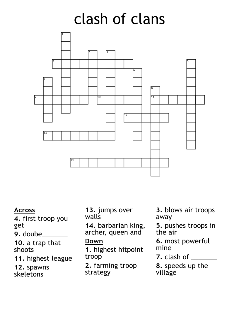 clash of clans Crossword