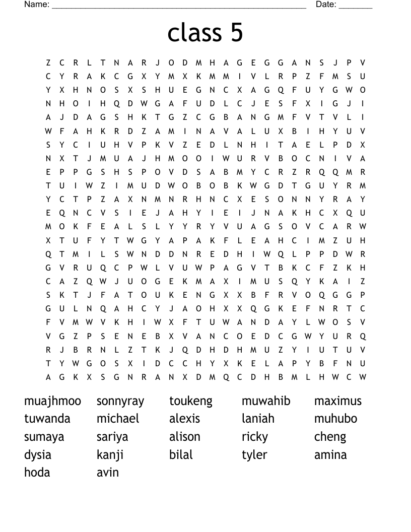 class 5 Word Search