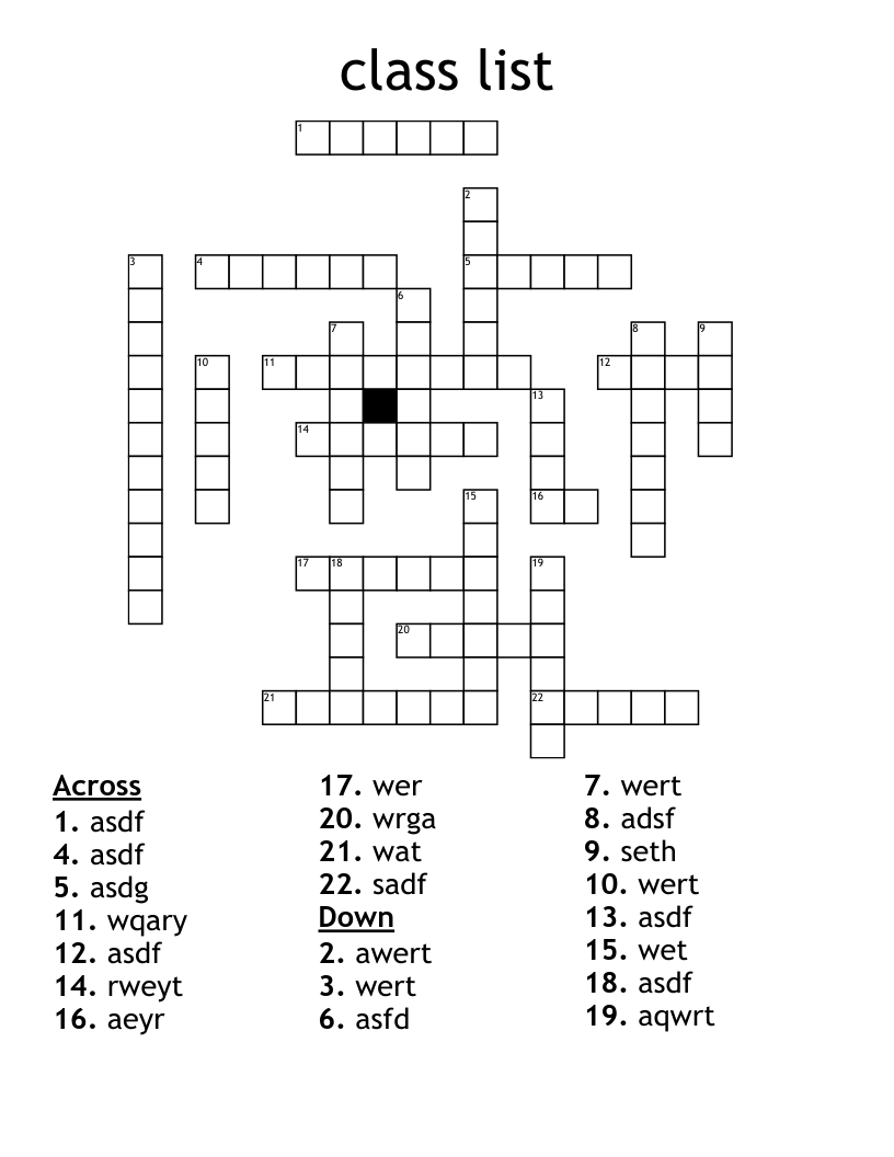 class list Crossword