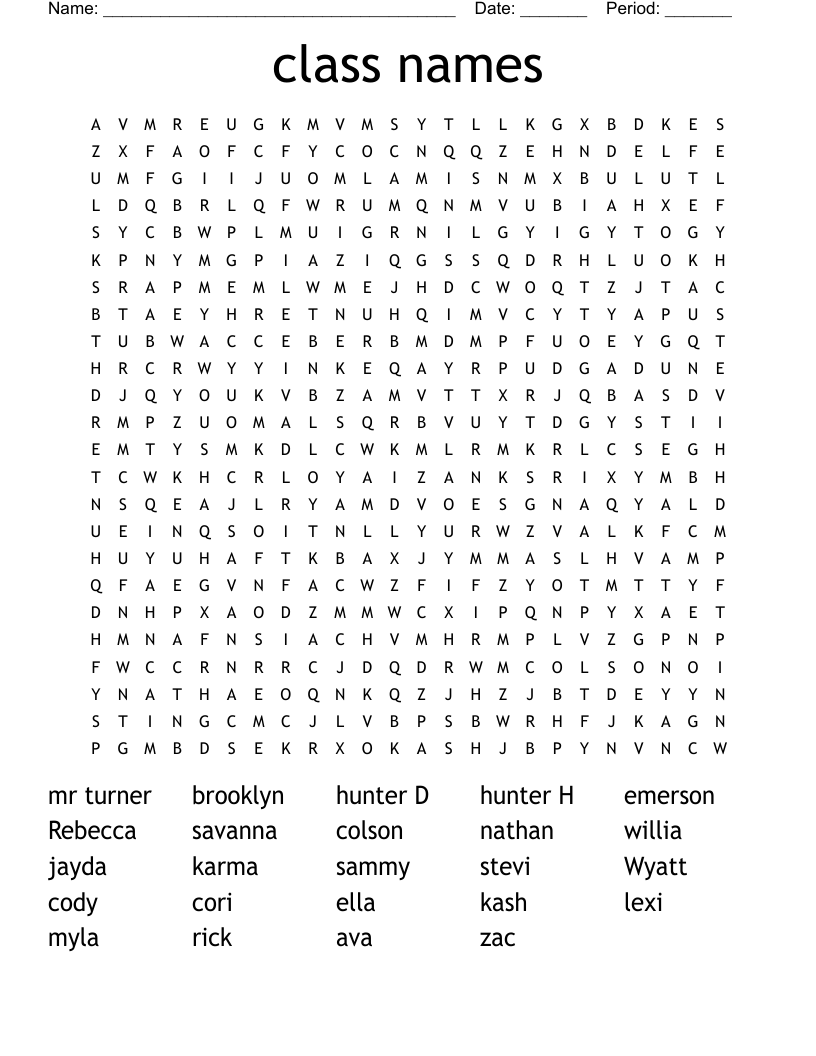 class names  Word Search