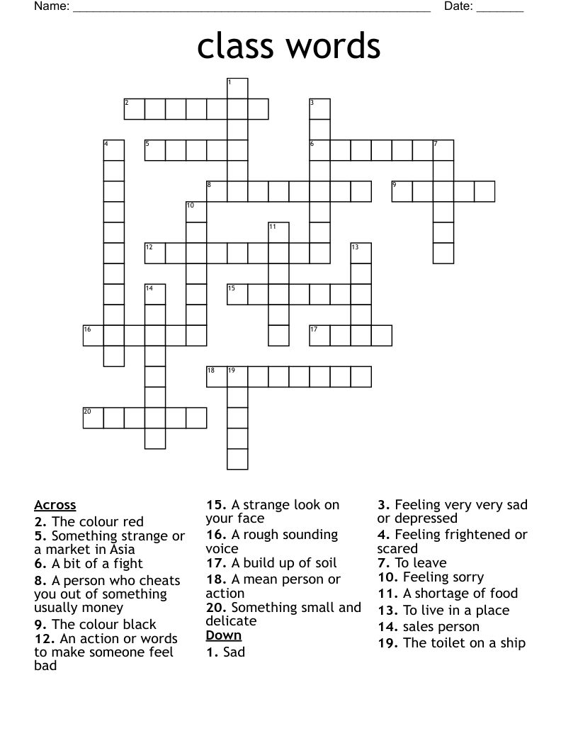 class words Crossword