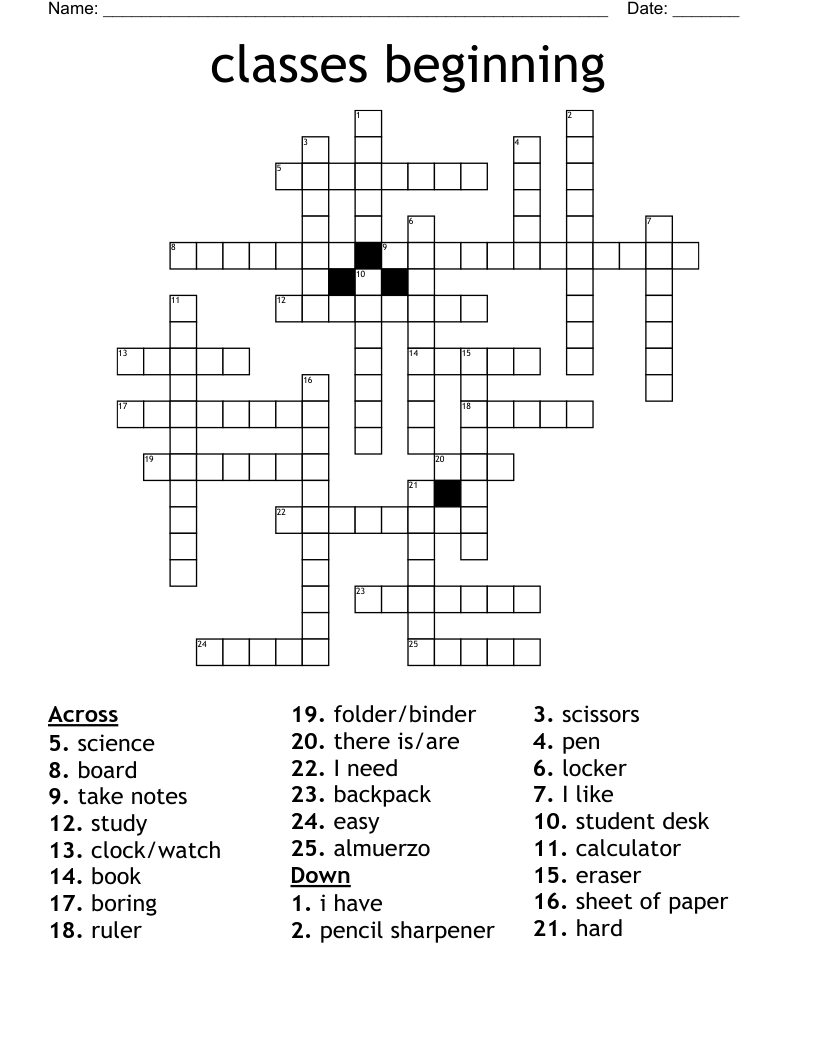 classes beginning Crossword